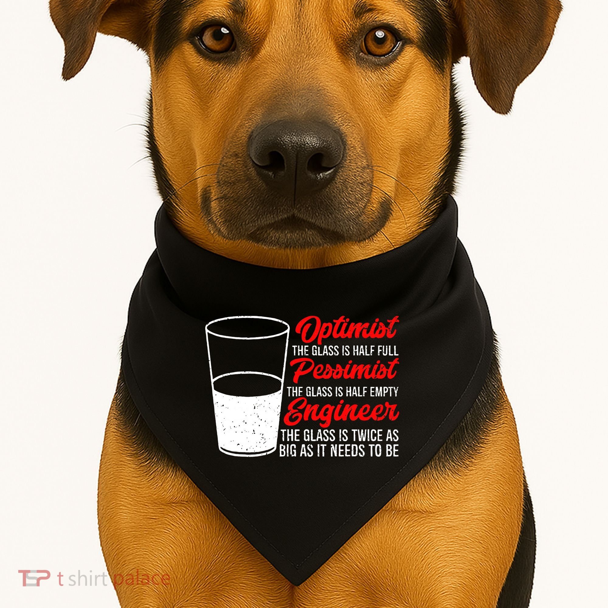 Funny Engineer Optimist Pessimist Glass Engineer USA-Made Doggie Bandana