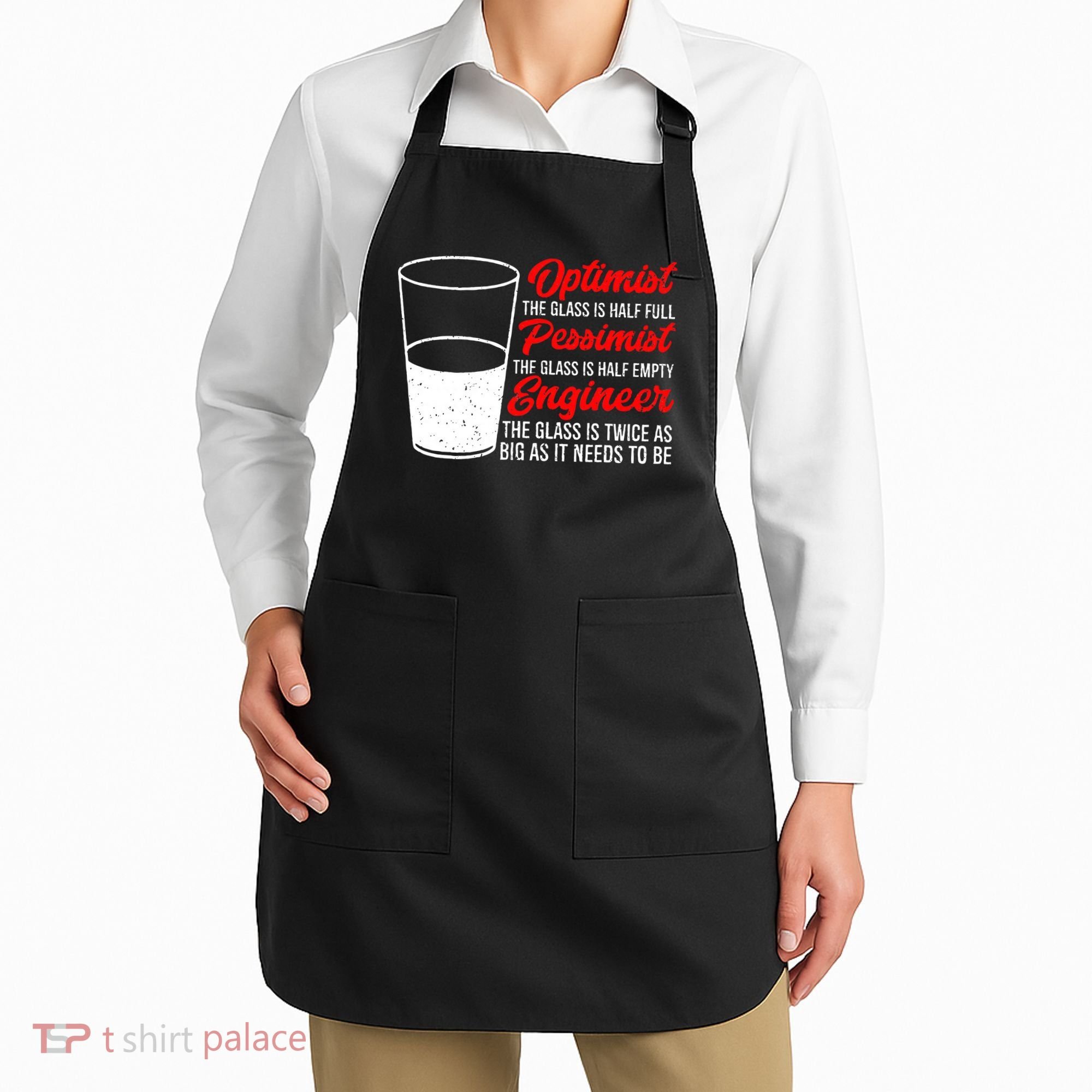 Funny Engineer Optimist Pessimist Glass Engineer Apron