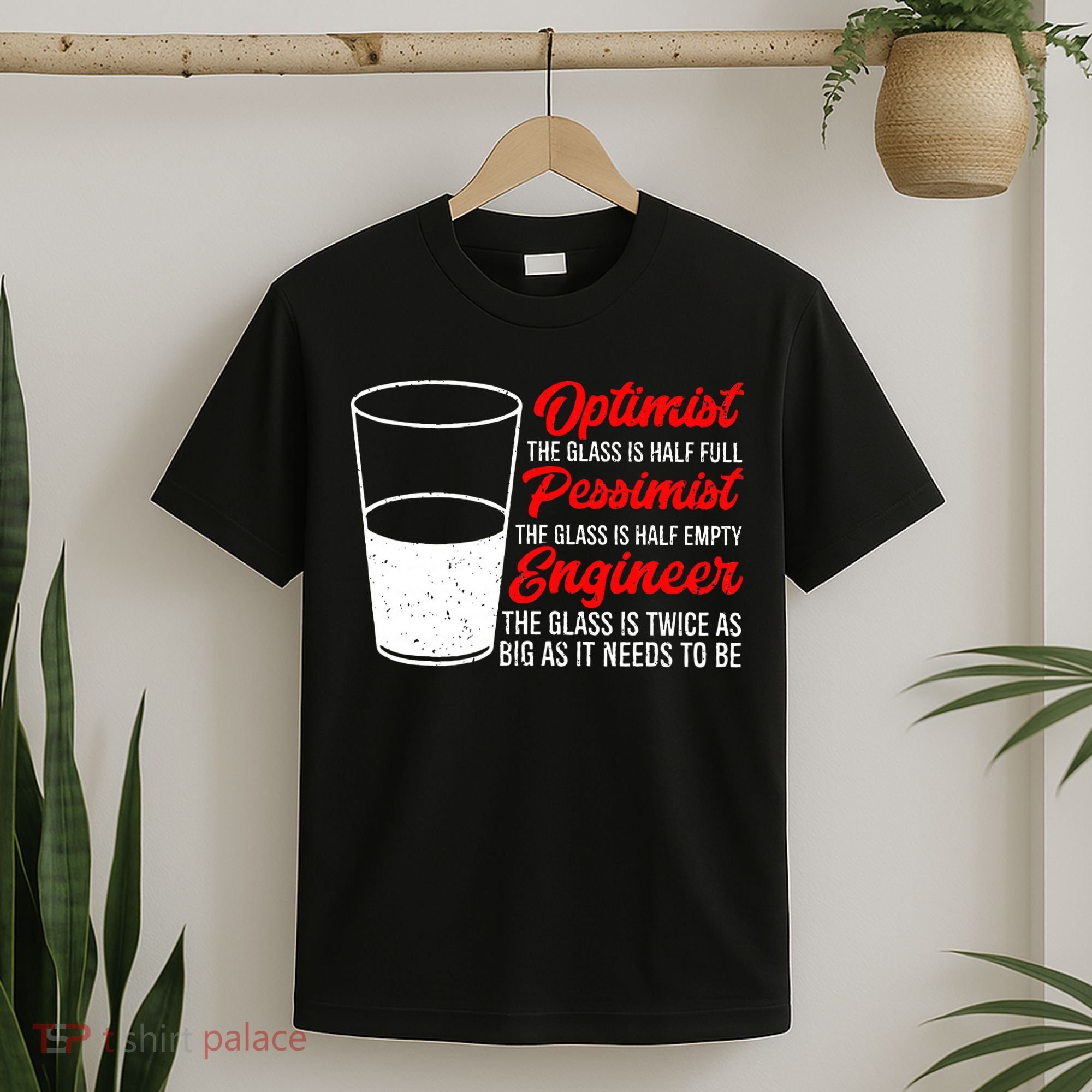 Funny Engineer Optimist Pessimist Glass Engineer T-Shirt