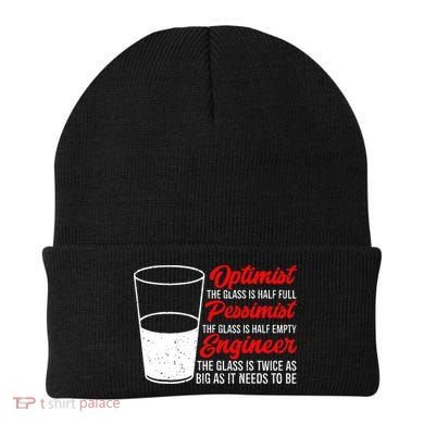 Funny Engineer Optimist Pessimist Glass Engineer Beanie