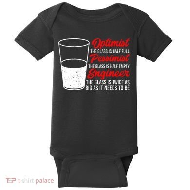 Funny Engineer Optimist Pessimist Glass Engineer Baby Bodysuit