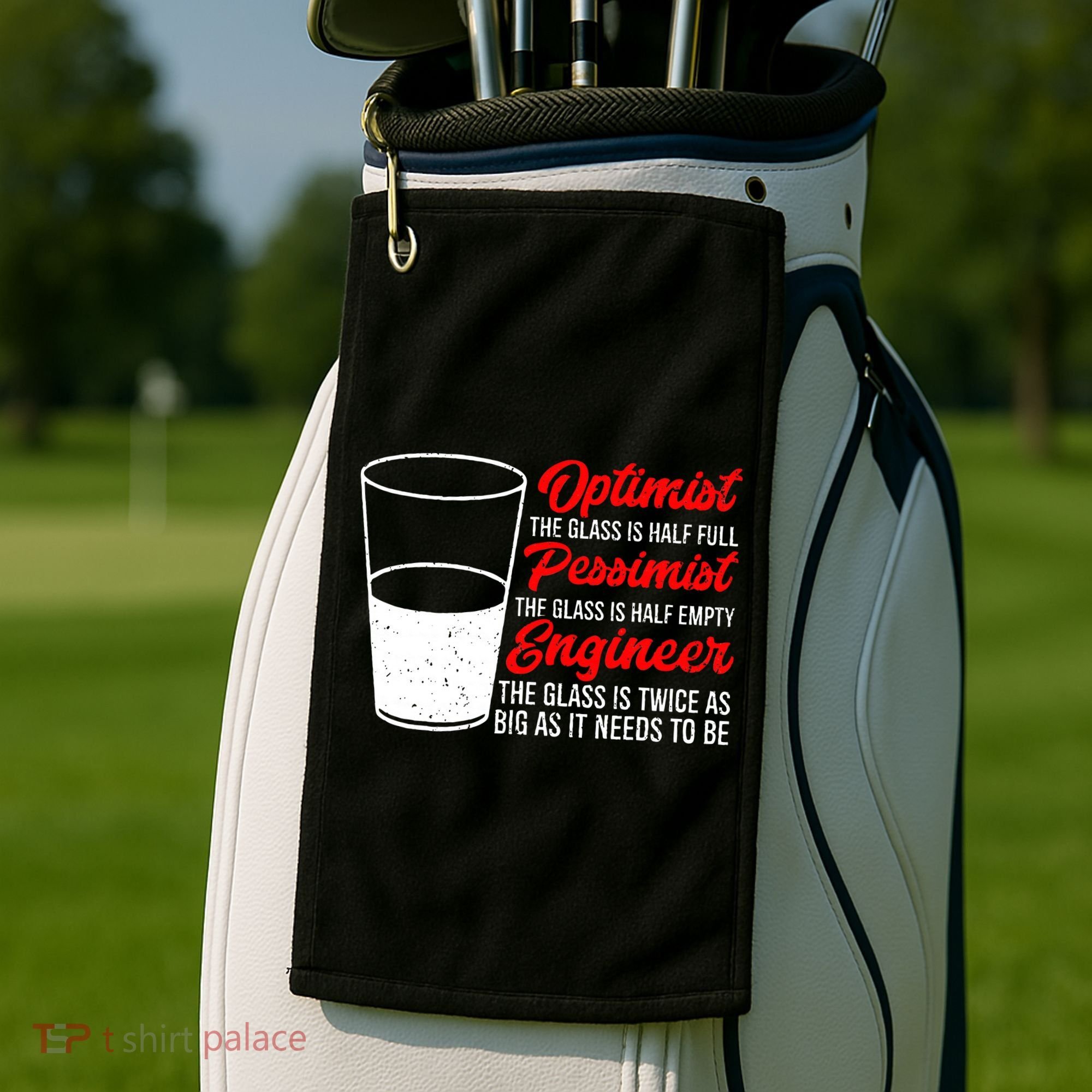 Funny Engineer Optimist Pessimist Glass Engineer Golf Towel