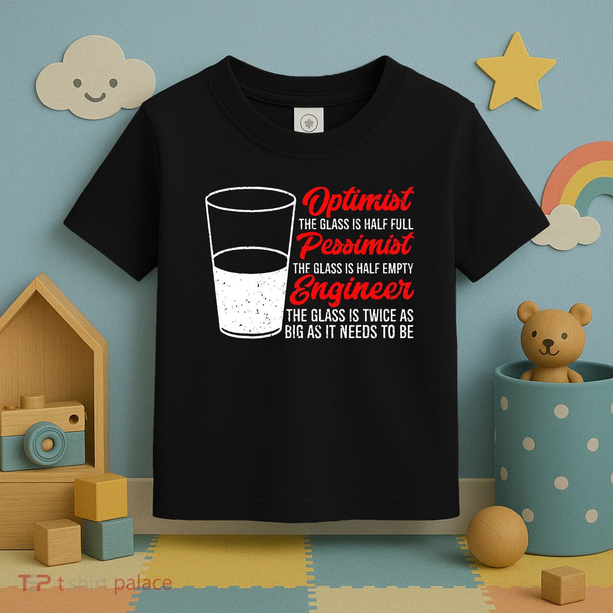Funny Engineer Optimist Pessimist Glass Engineer Toddler T-Shirt