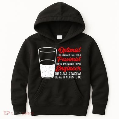 Funny Engineer Optimist Pessimist Glass Engineer Kids Hoodie