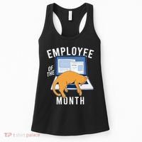 Funny Employee Of The Month Sleepy Cat Laptop Women's Tank Top thumb 0