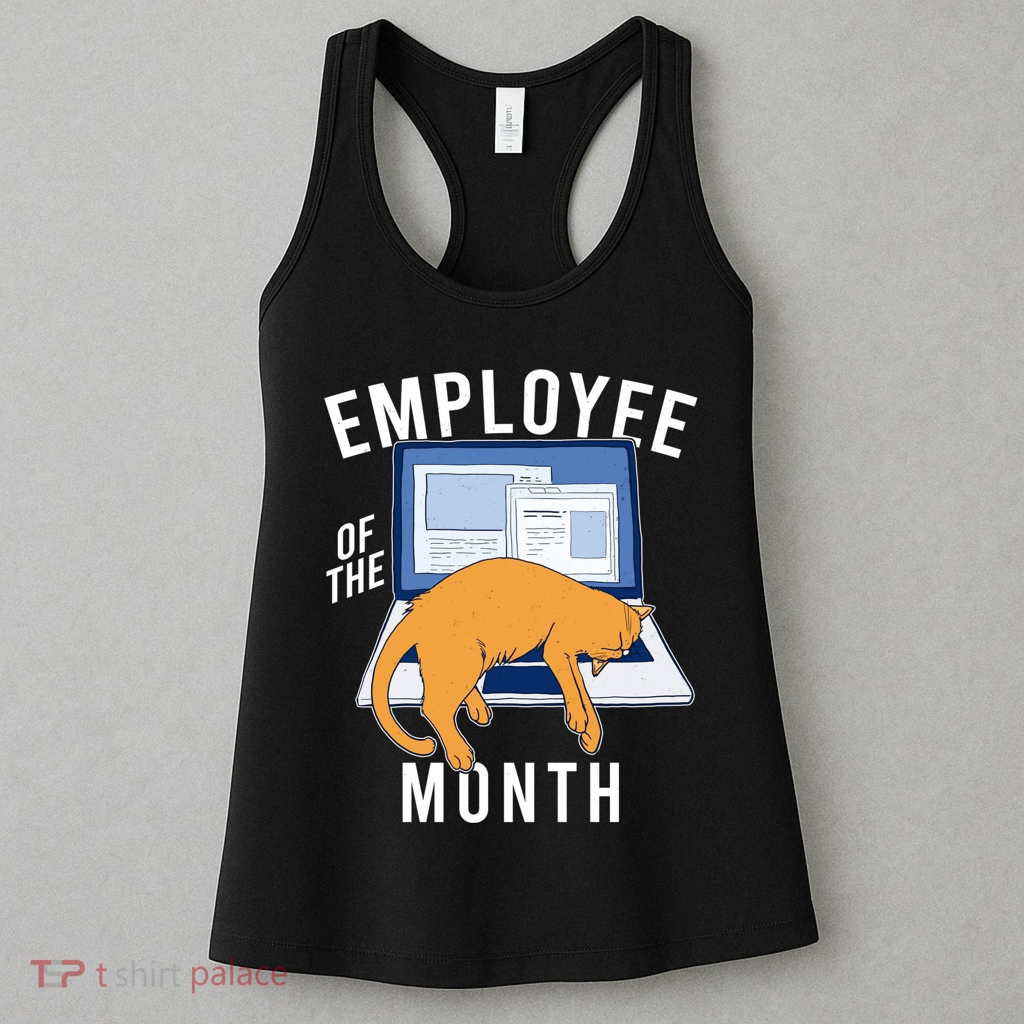Funny Employee Of The Month Sleepy Cat Laptop Women's Tank Top