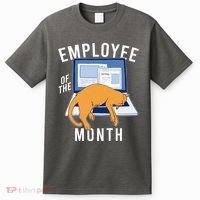 Funny Employee Of The Month Sleepy Cat Laptop T-Shirt thumb 0