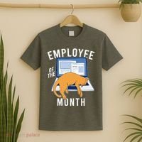 Funny Employee Of The Month Sleepy Cat Laptop T-Shirt thumb 2
