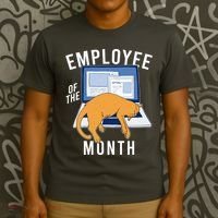 Funny Employee Of The Month Sleepy Cat Laptop T-Shirt thumb 3