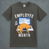 Funny Employee Of The Month Sleepy Cat Laptop T-Shirt thumb 4
