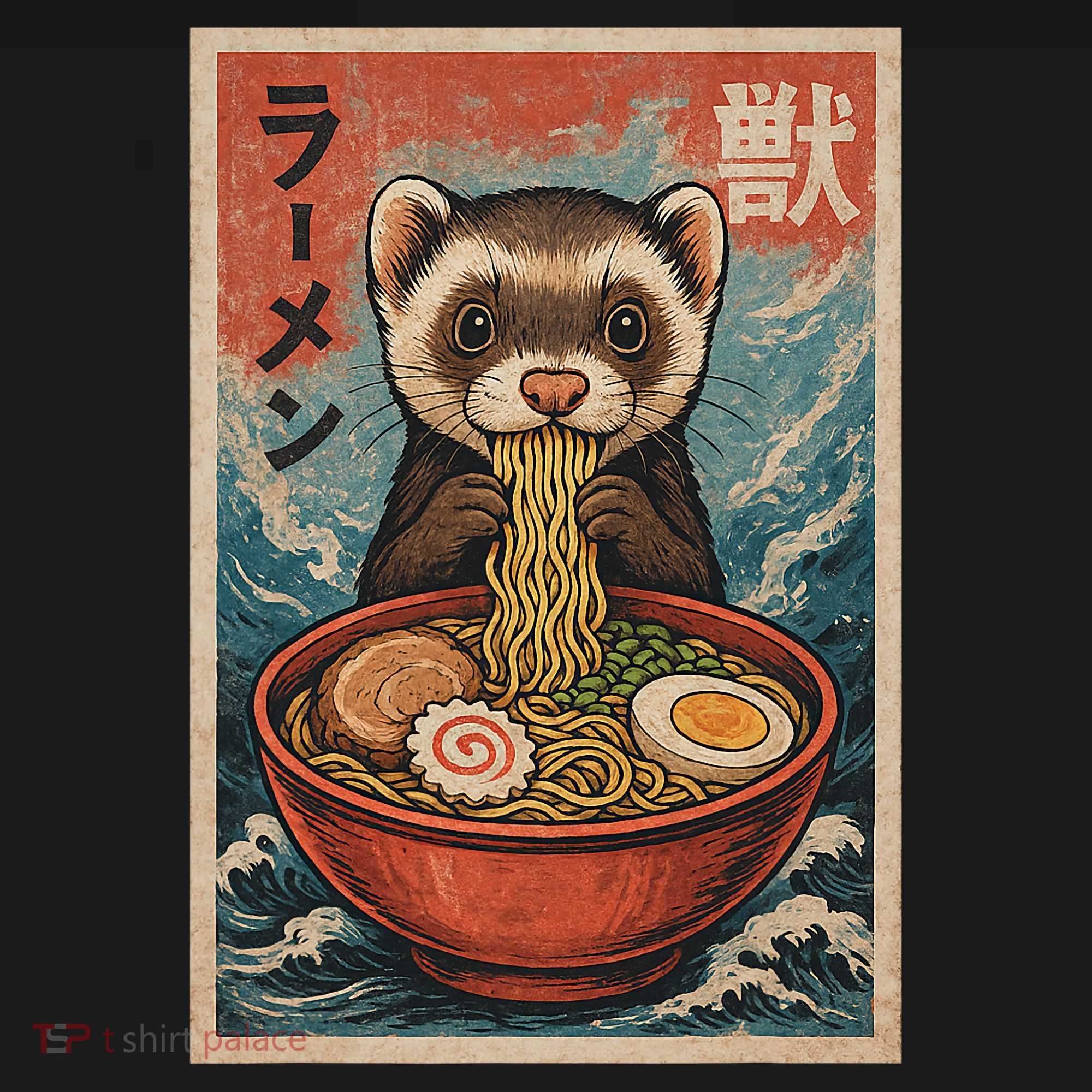 Ferret Eating Ramen Kawaii Anime Pet Lover  Coaster