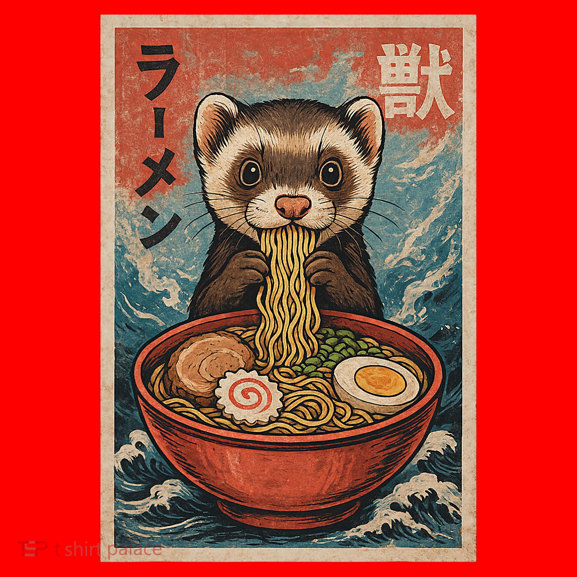 Ferret Eating Ramen Kawaii Anime Pet Lover  Santa Hat