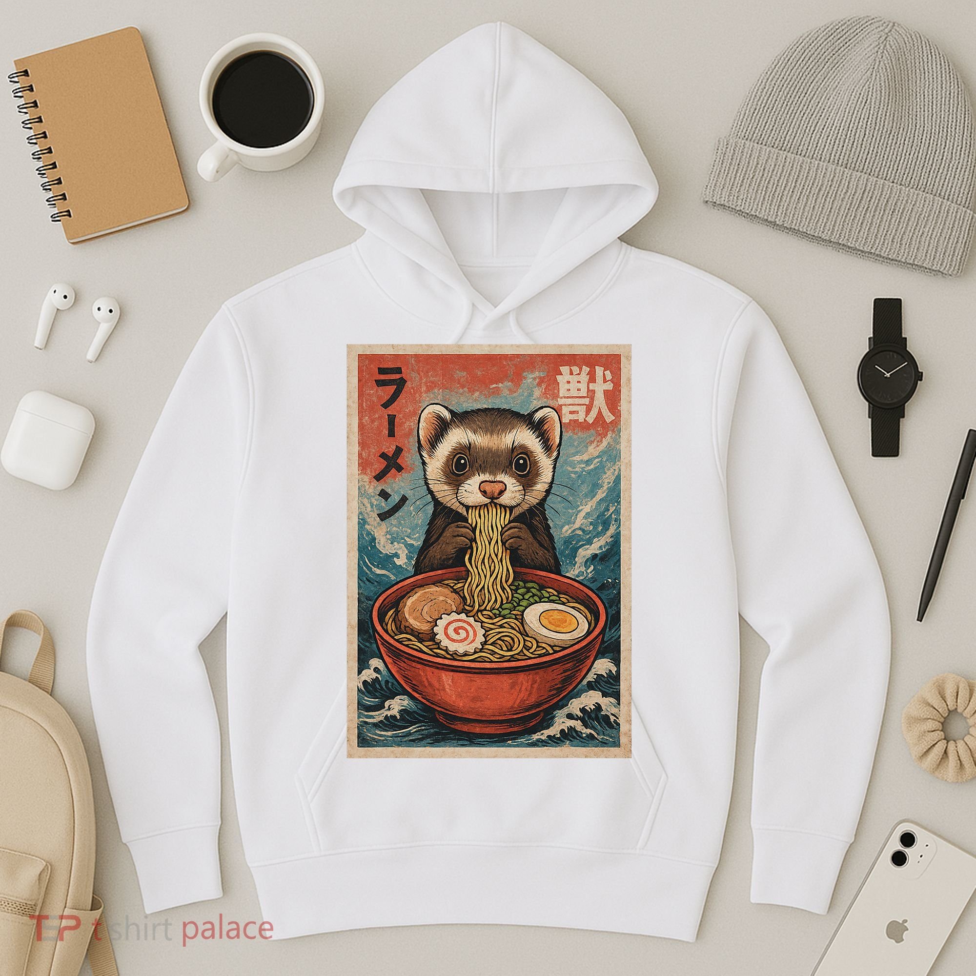 Ferret Eating Ramen Kawaii Anime Pet Lover  Hoodie