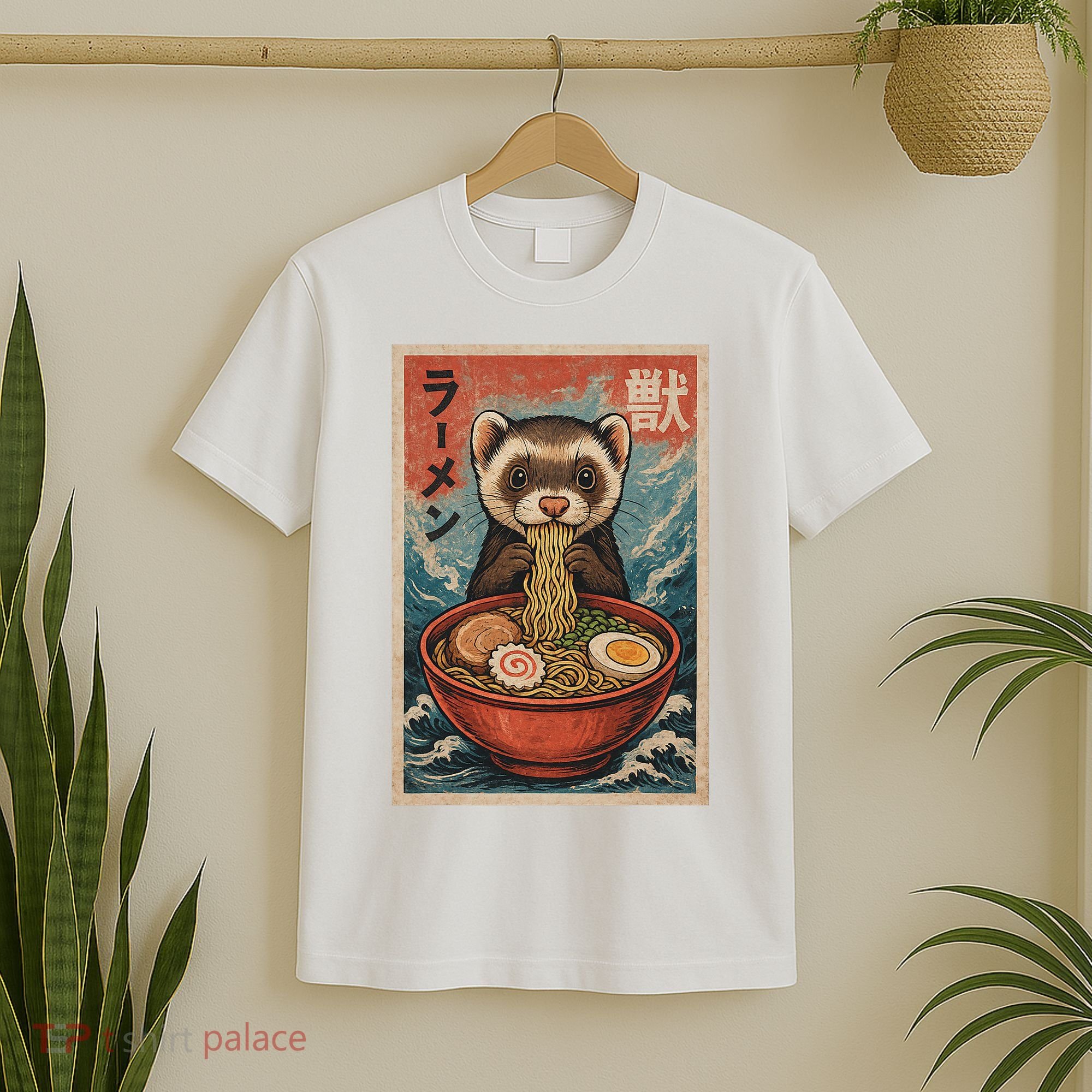 Ferret Eating Ramen Kawaii Anime Pet Lover  T-Shirt