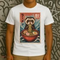 Ferret Eating Ramen Kawaii Anime Pet Lover  T-Shirt thumb 3