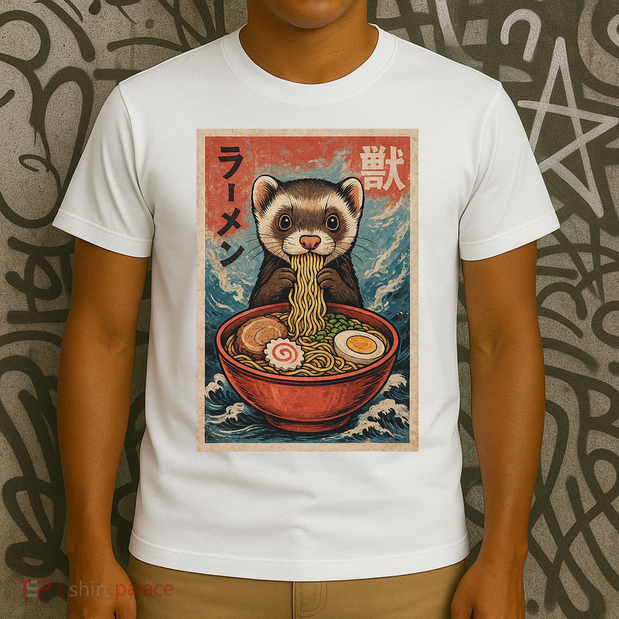 Ferret Eating Ramen Kawaii Anime Pet Lover  T-Shirt