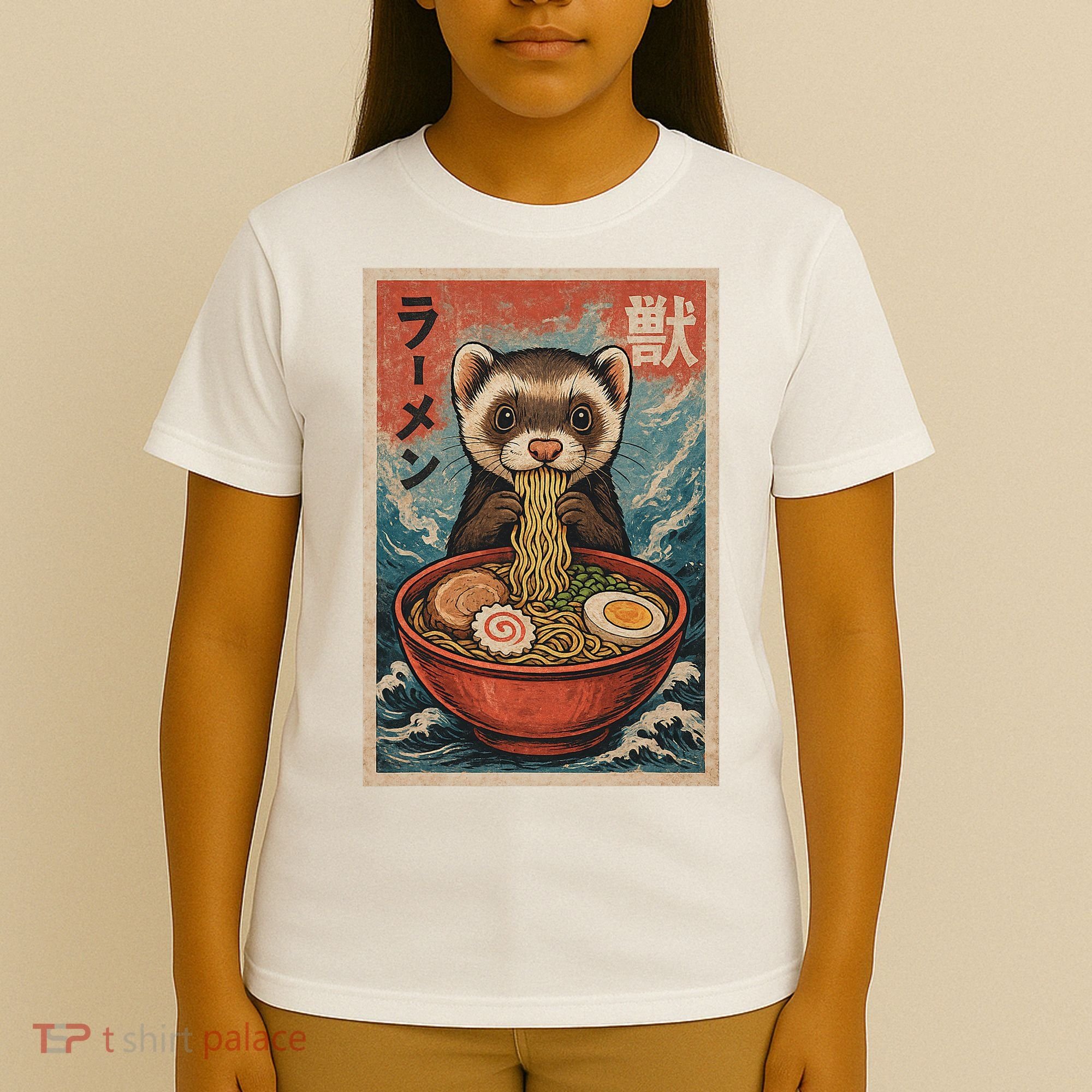 Ferret Eating Ramen Kawaii Anime Pet Lover  T-Shirt