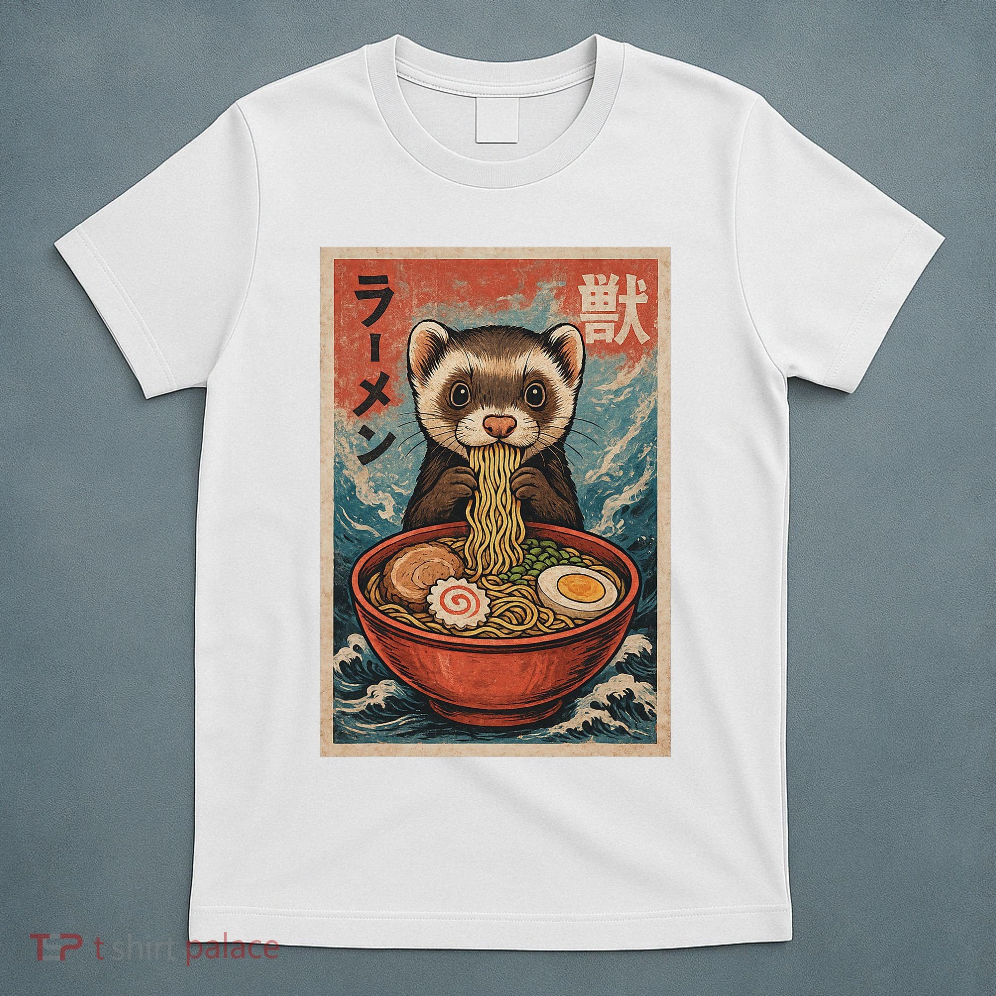 Ferret Eating Ramen Kawaii Anime Pet Lover  T-Shirt