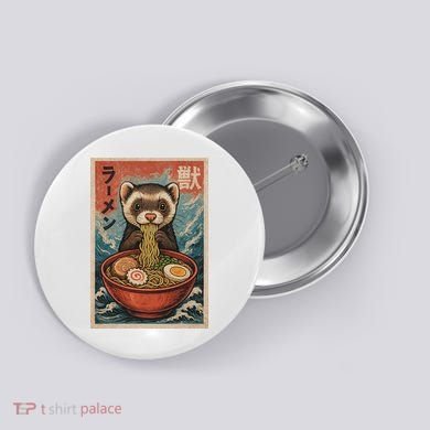 Ferret Eating Ramen Kawaii Anime Pet Lover  Button