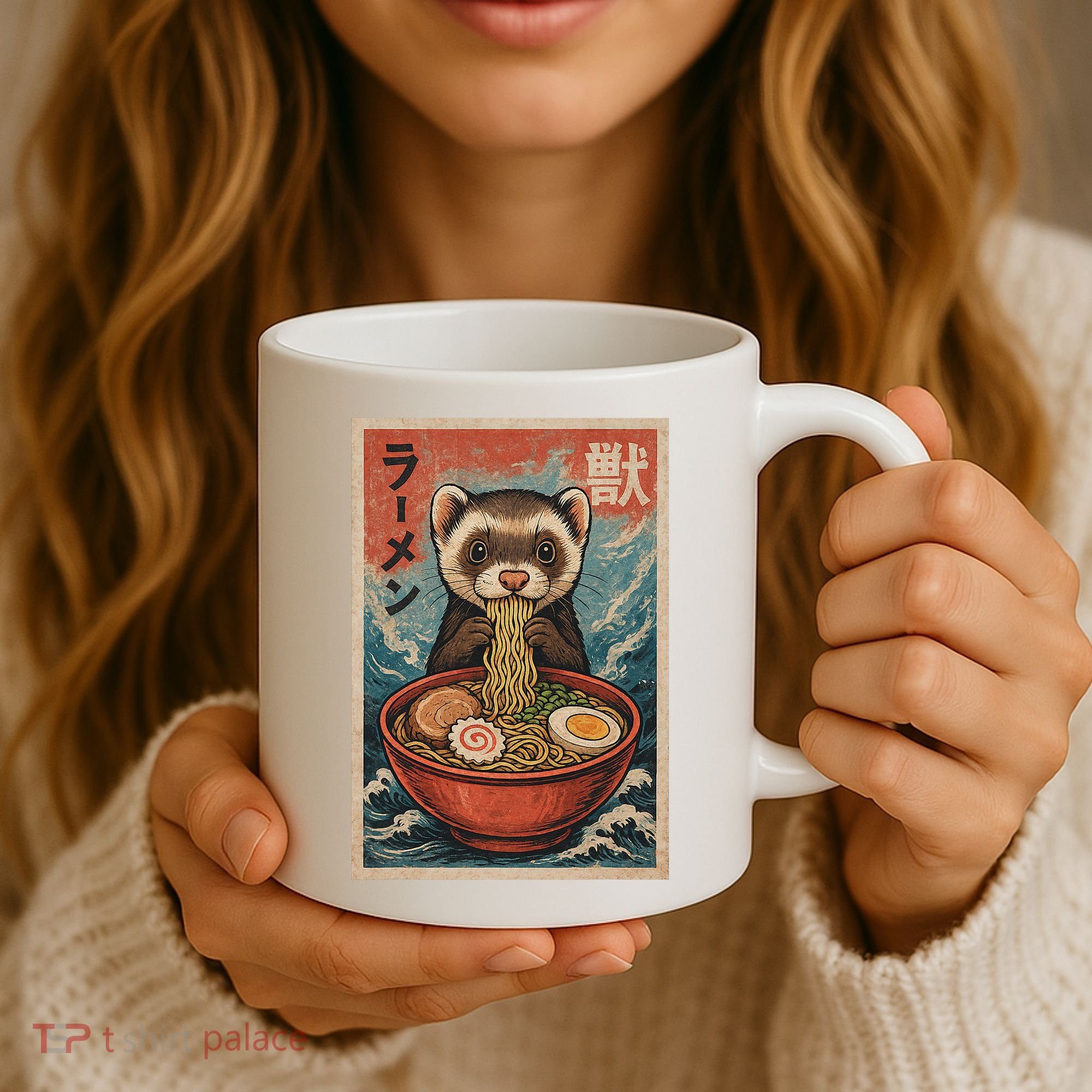 Ferret Eating Ramen Kawaii Anime Pet Lover  Coffee Mug