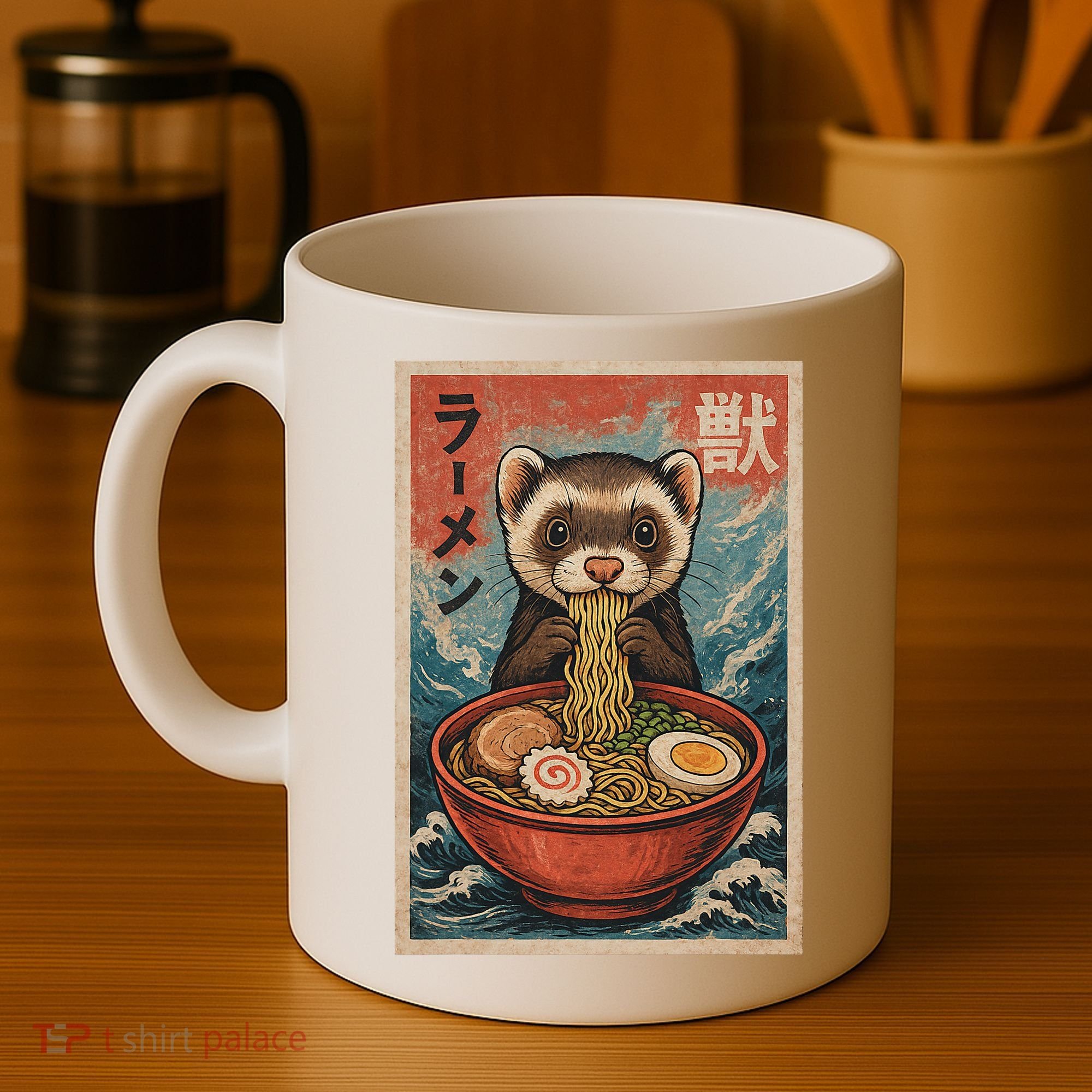 Ferret Eating Ramen Kawaii Anime Pet Lover  Coffee Mug