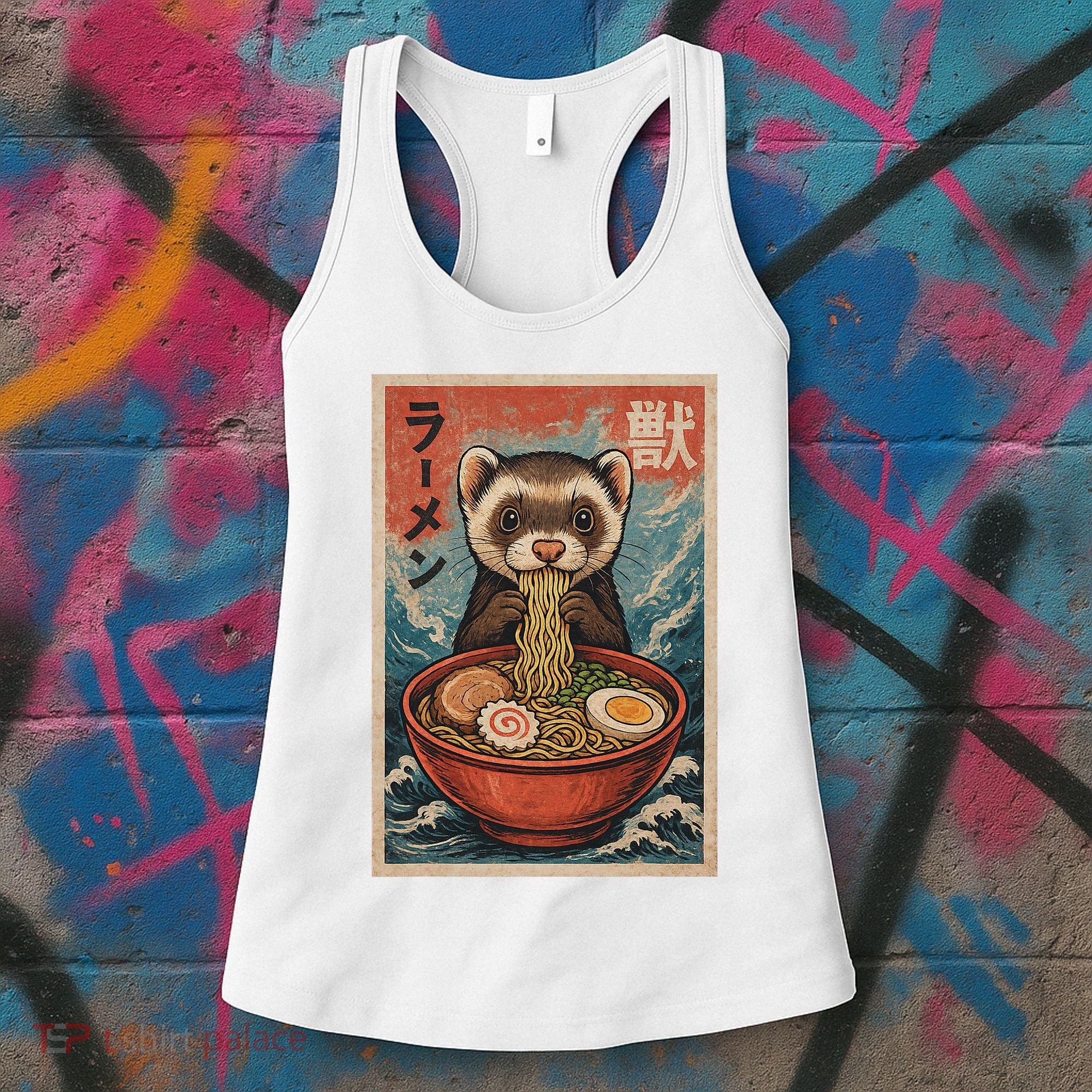 Ferret Eating Ramen Kawaii Anime Pet Lover  Women's Tank Top