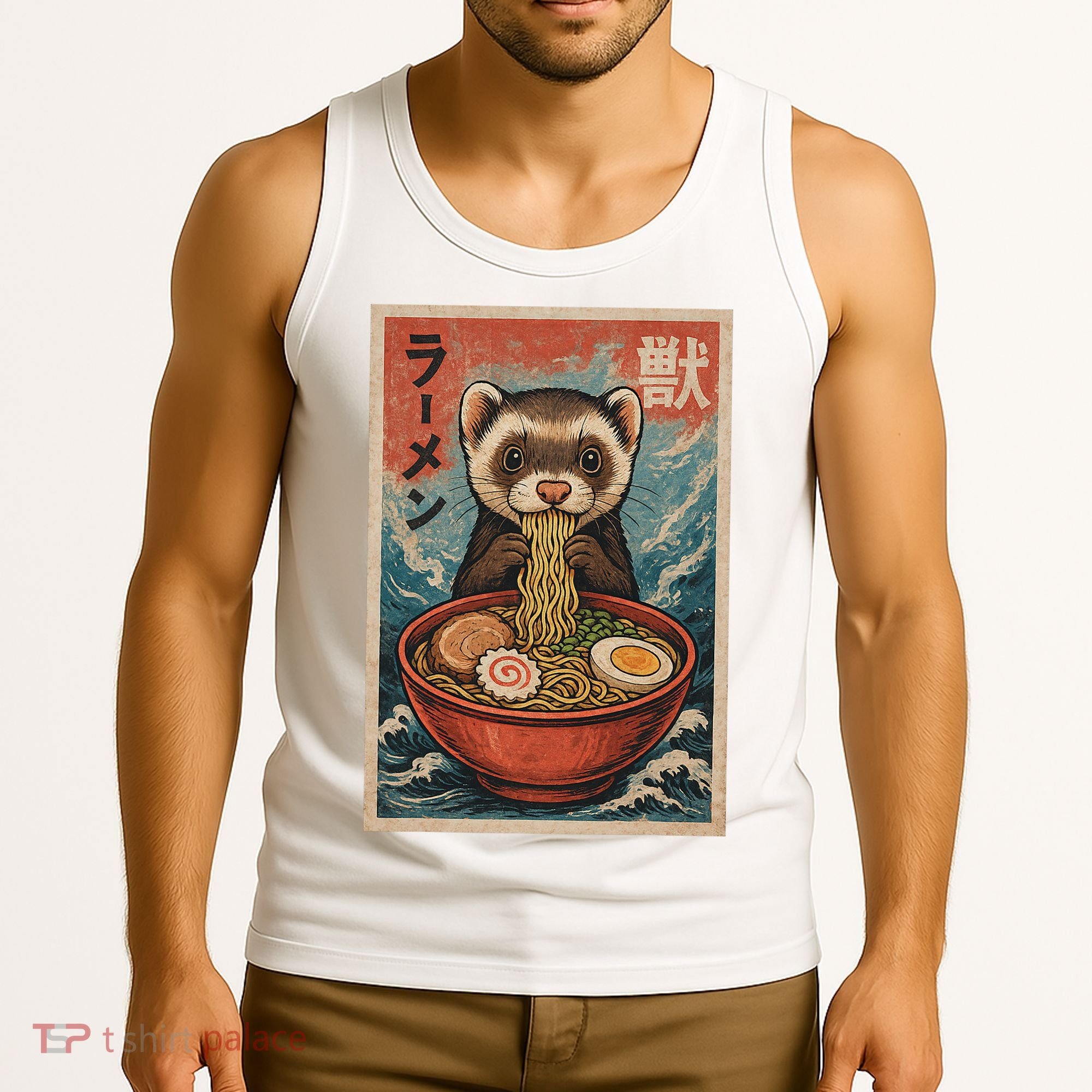 Ferret Eating Ramen Kawaii Anime Pet Lover  Tank Top
