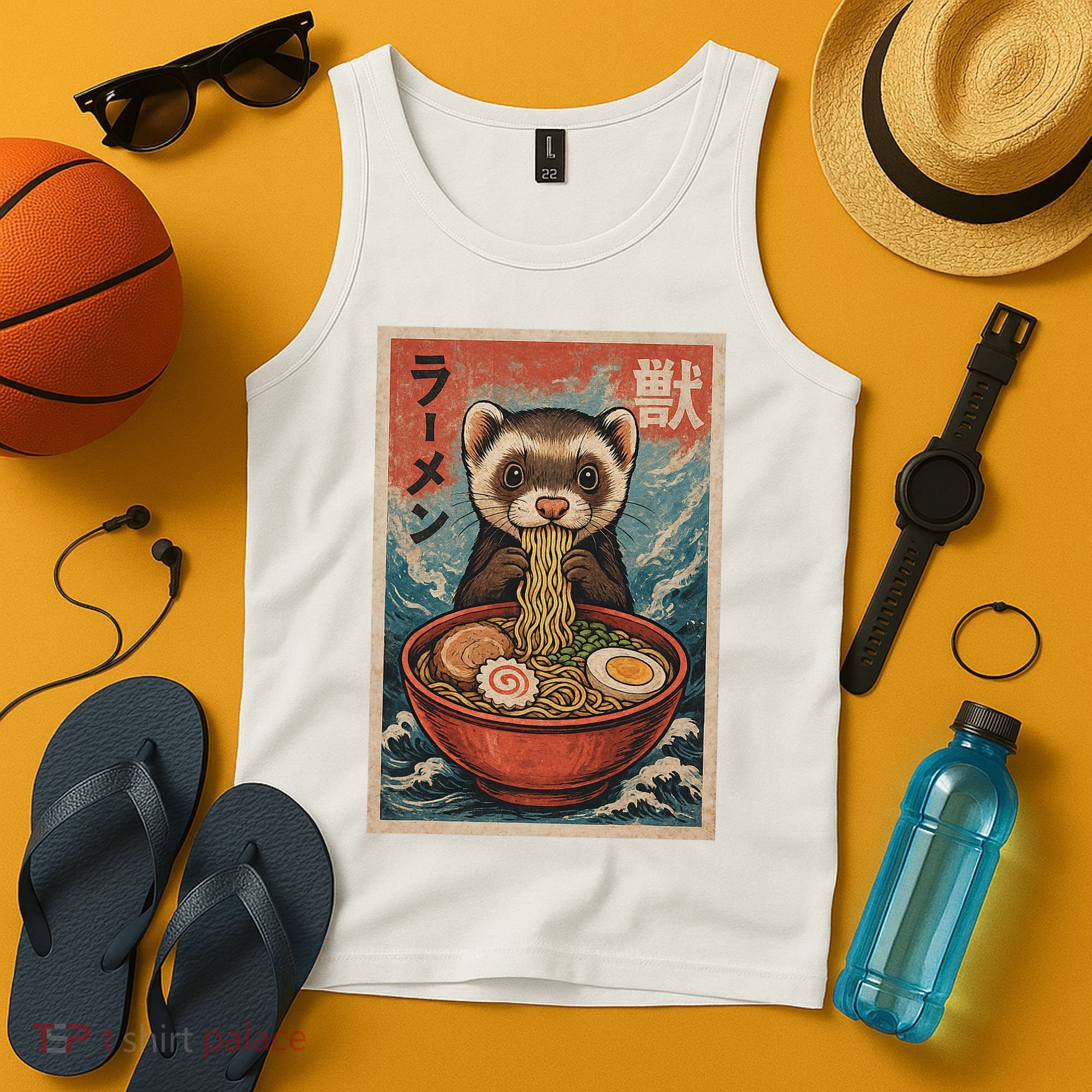 Ferret Eating Ramen Kawaii Anime Pet Lover  Tank Top