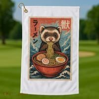 Ferret Eating Ramen Kawaii Anime Pet Lover  Golf Towel thumb 1