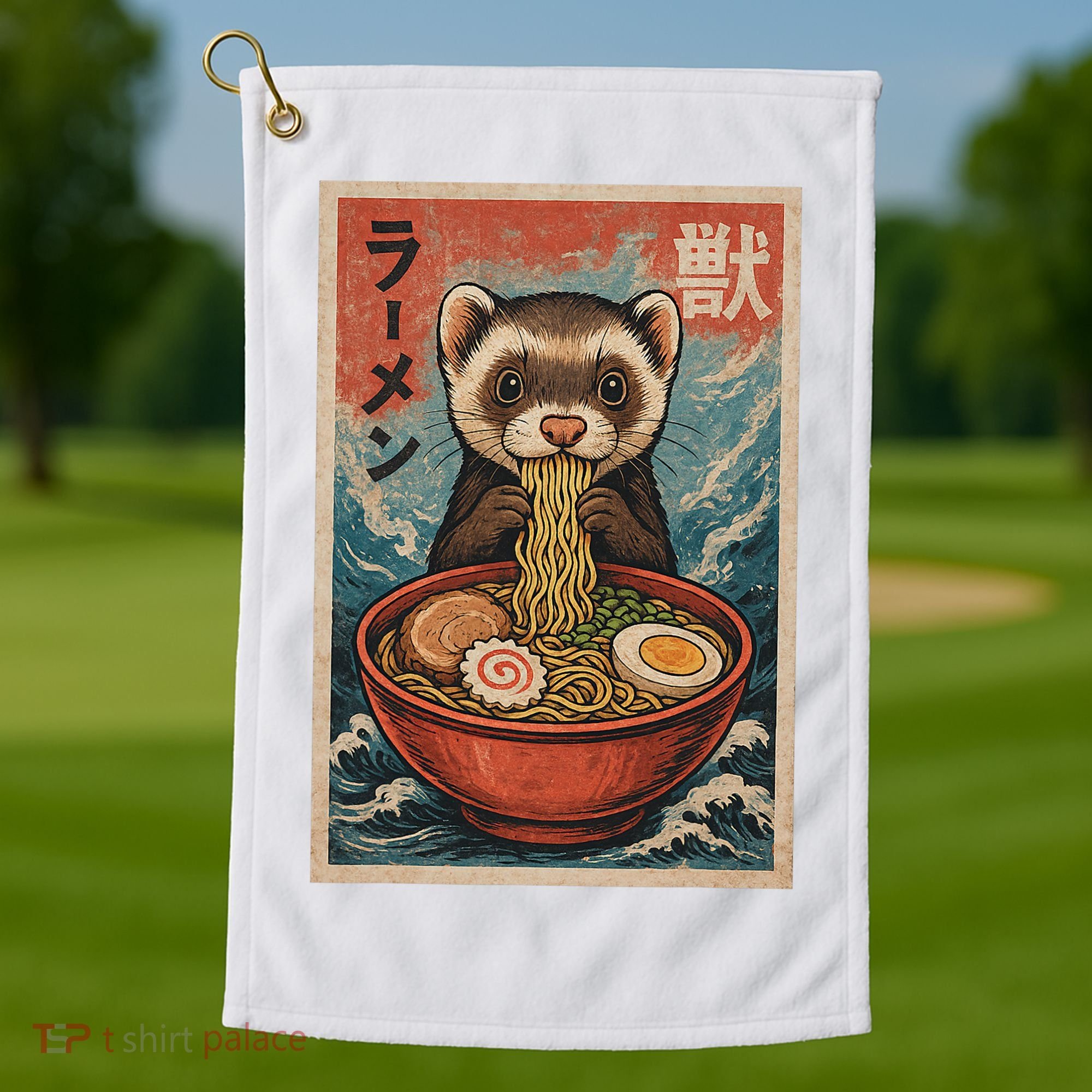 Ferret Eating Ramen Kawaii Anime Pet Lover  Golf Towel