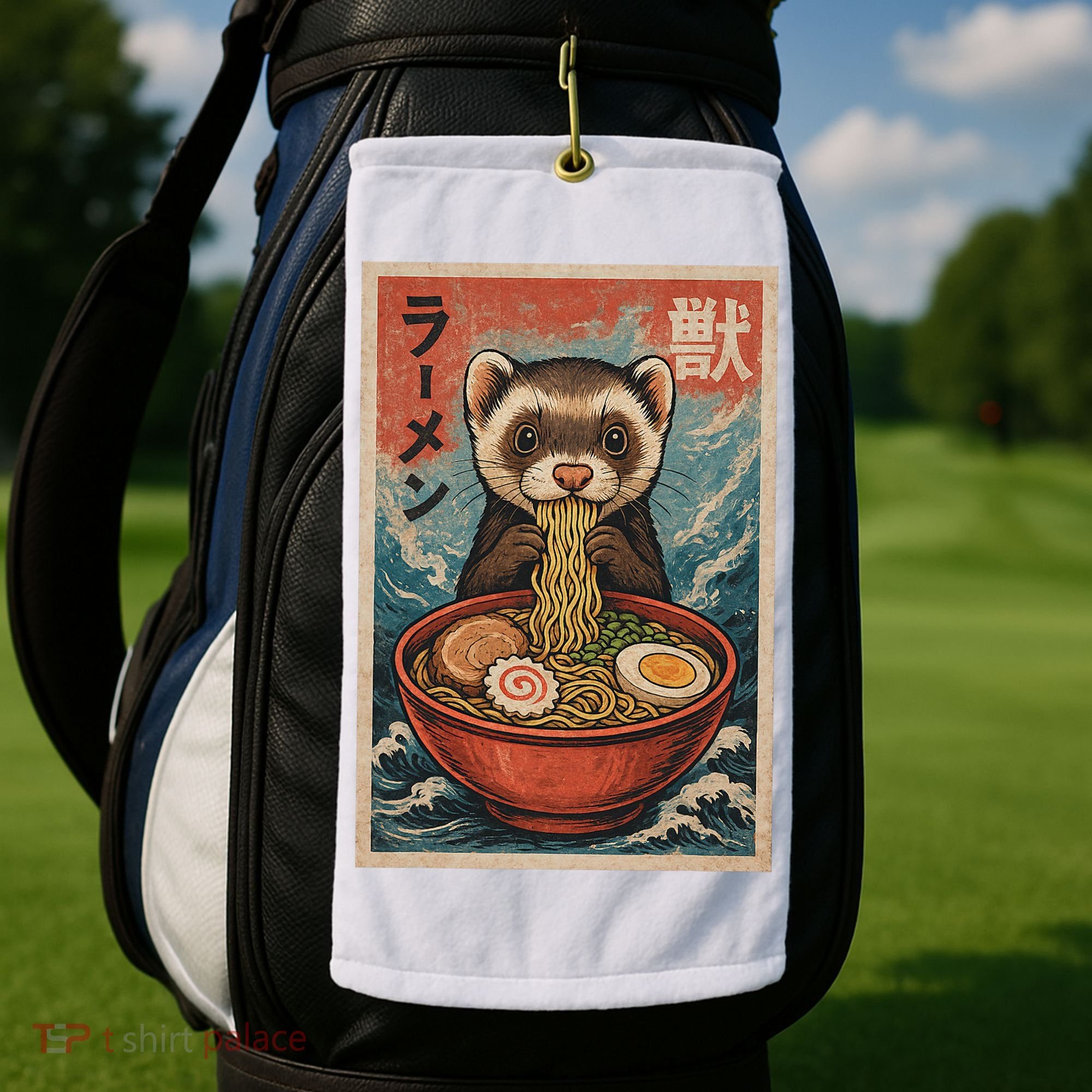 Ferret Eating Ramen Kawaii Anime Pet Lover  Golf Towel