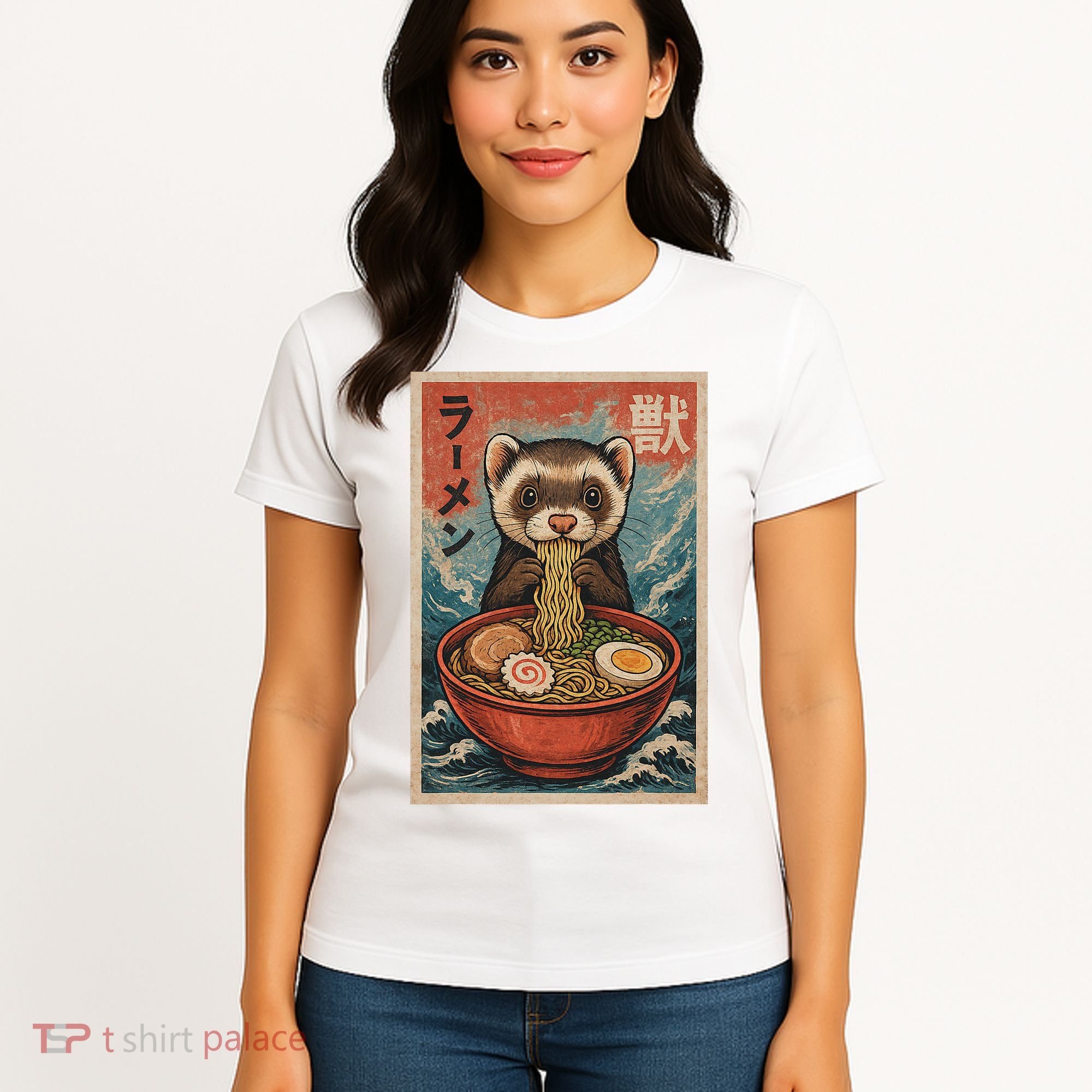 Ferret Eating Ramen Kawaii Anime Pet Lover  Women's T-Shirt