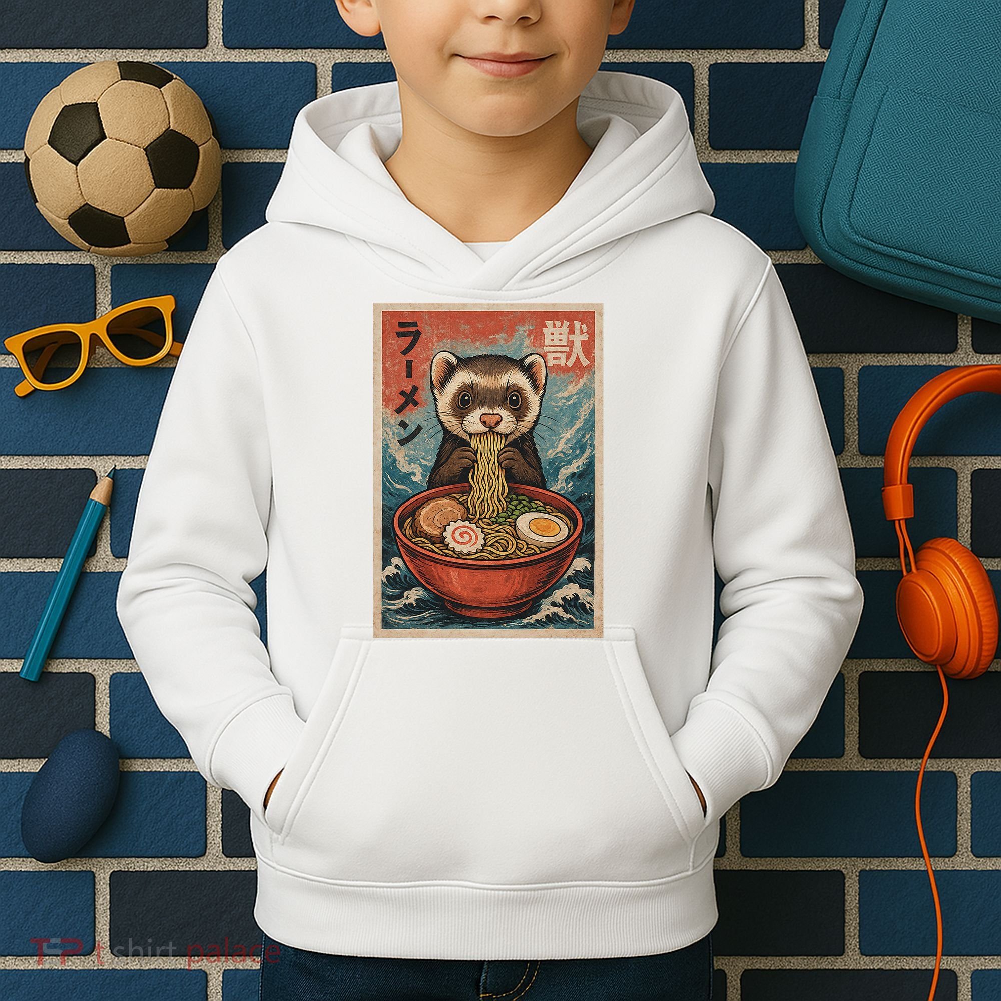 Ferret Eating Ramen Kawaii Anime Pet Lover  Kids Hoodie