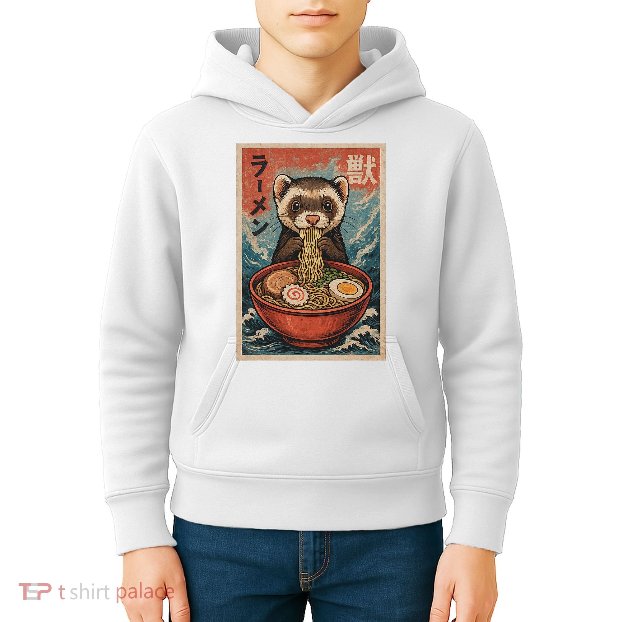Ferret Eating Ramen Kawaii Anime Pet Lover  Kids Hoodie