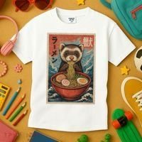 Ferret Eating Ramen Kawaii Anime Pet Lover  Kids T-Shirt thumb 3