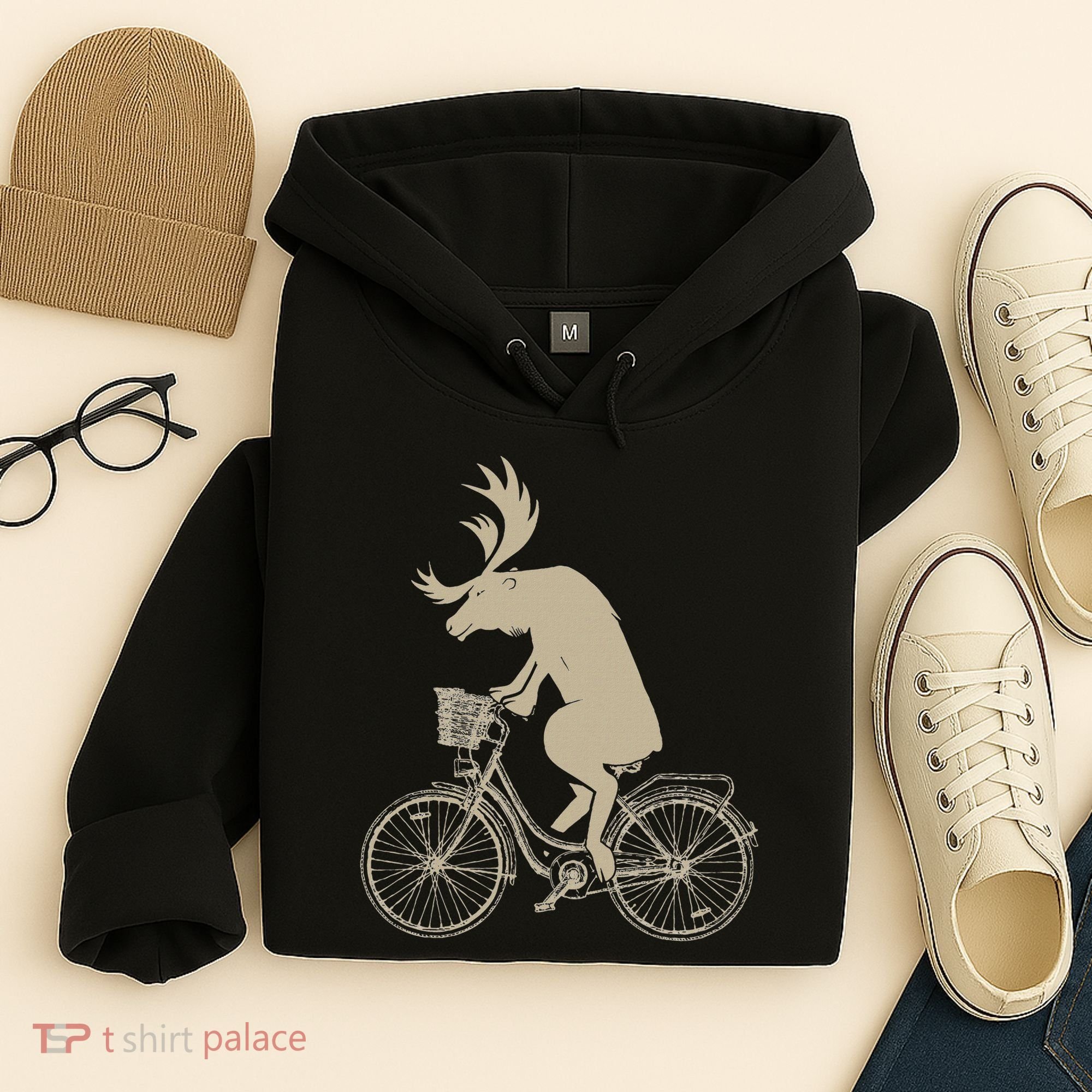 Funny Elk Riding A Cycle Animal Lover Gift Hoodie