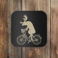 Funny Elk Riding A Cycle Animal Lover Gift Coaster thumb 0