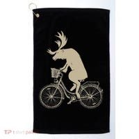 Funny Elk Riding A Cycle Animal Lover Gift Golf Towel thumb 0