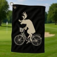 Funny Elk Riding A Cycle Animal Lover Gift Golf Towel thumb 1