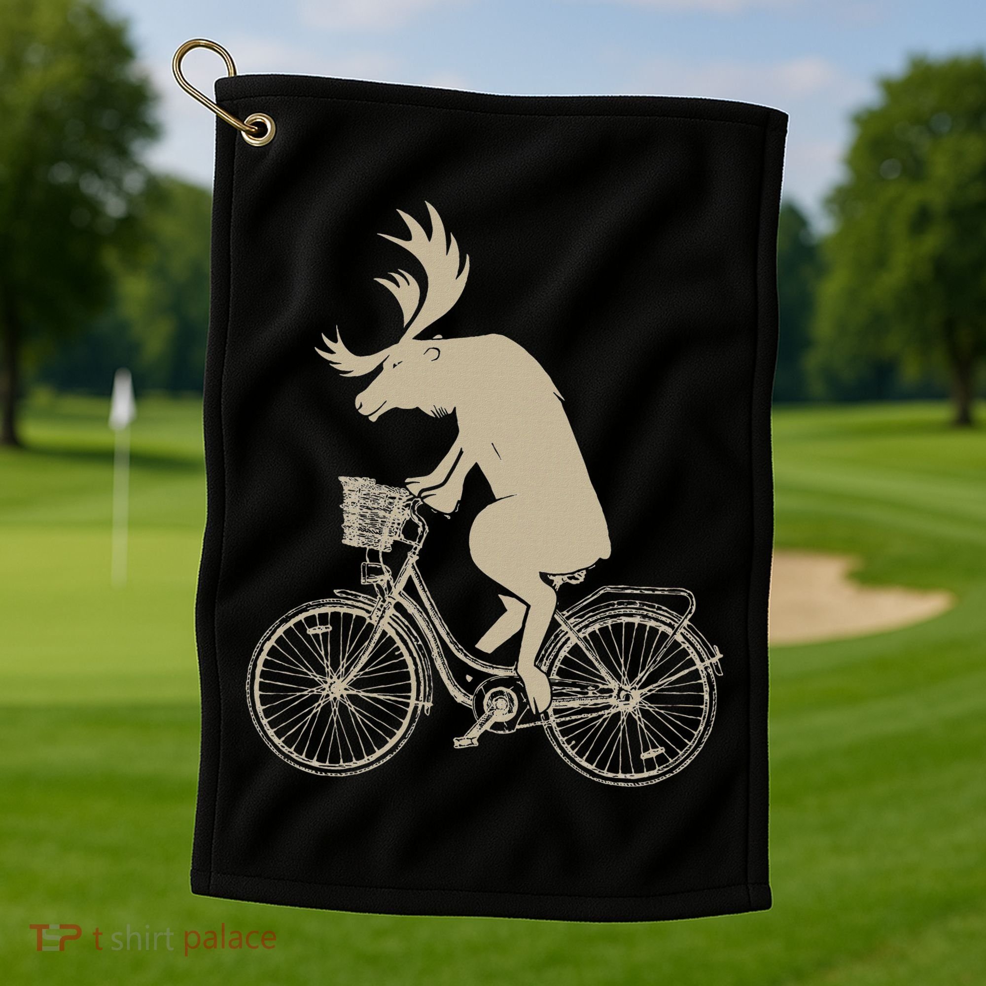 Funny Elk Riding A Cycle Animal Lover Gift Golf Towel