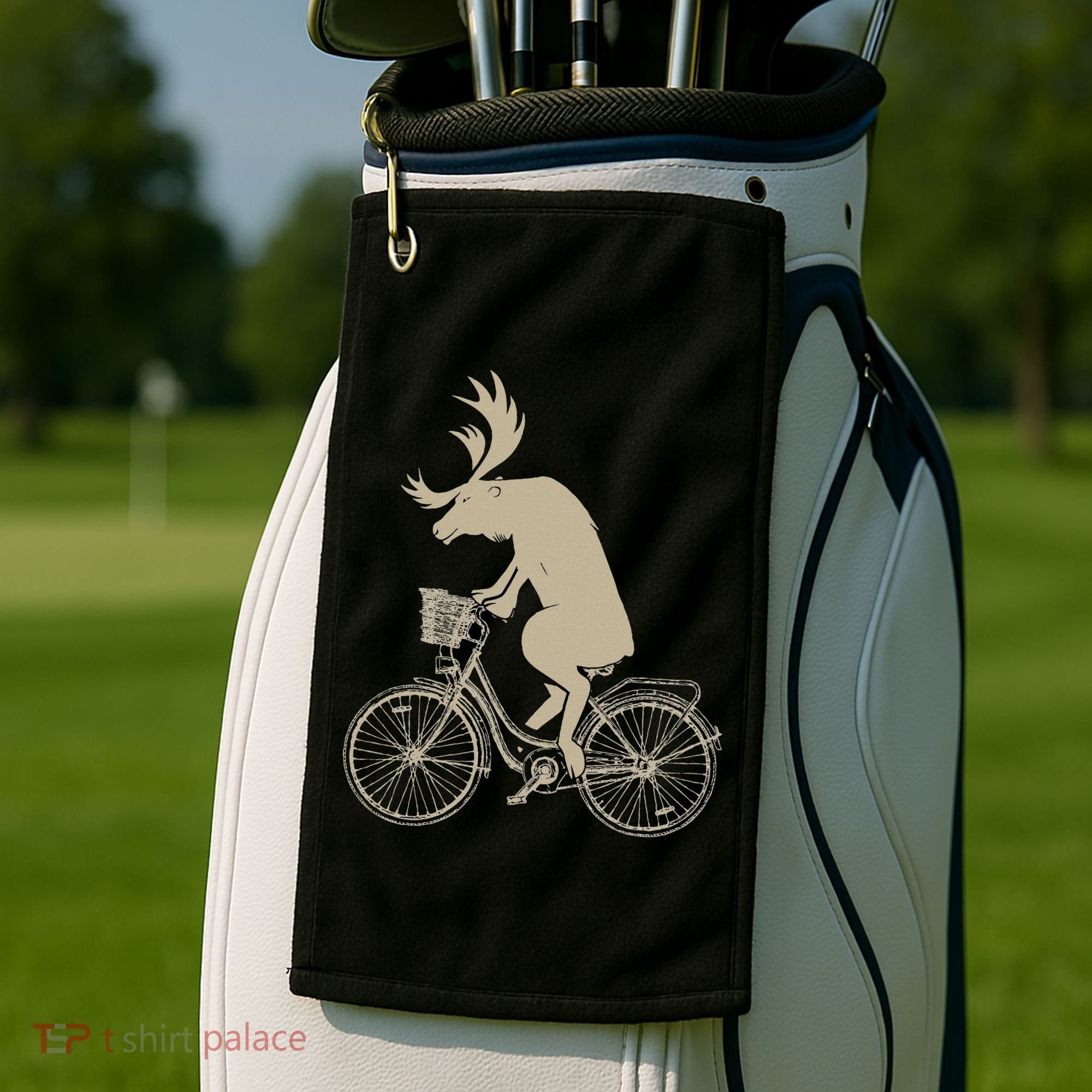 Funny Elk Riding A Cycle Animal Lover Gift Golf Towel