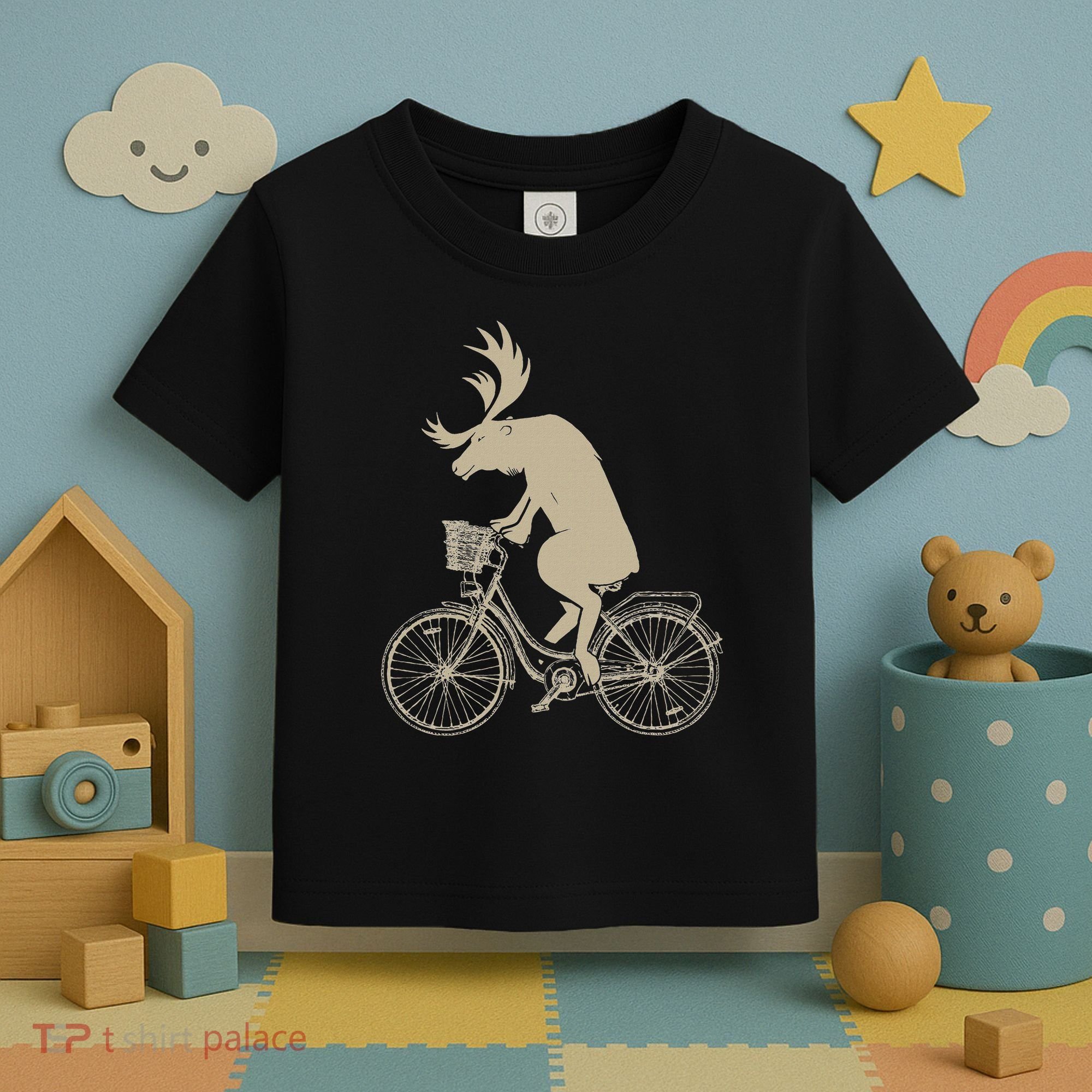Funny Elk Riding A Cycle Animal Lover Gift Toddler T-Shirt