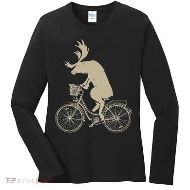 Funny Elk Riding A Cycle Animal Lover Gift Women's Long Sleeve Shirt