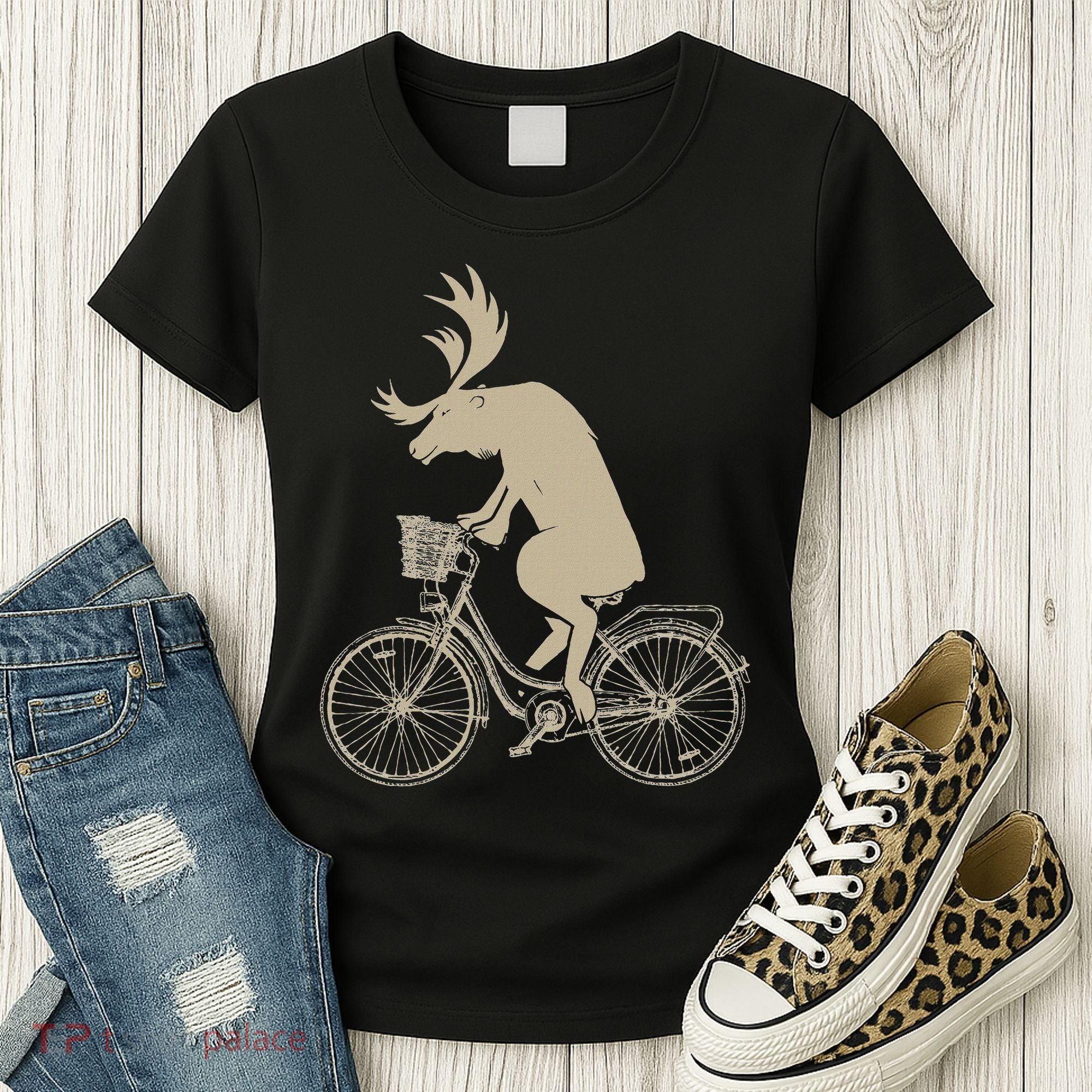 Funny Elk Riding A Cycle Animal Lover Gift Women's T-Shirt