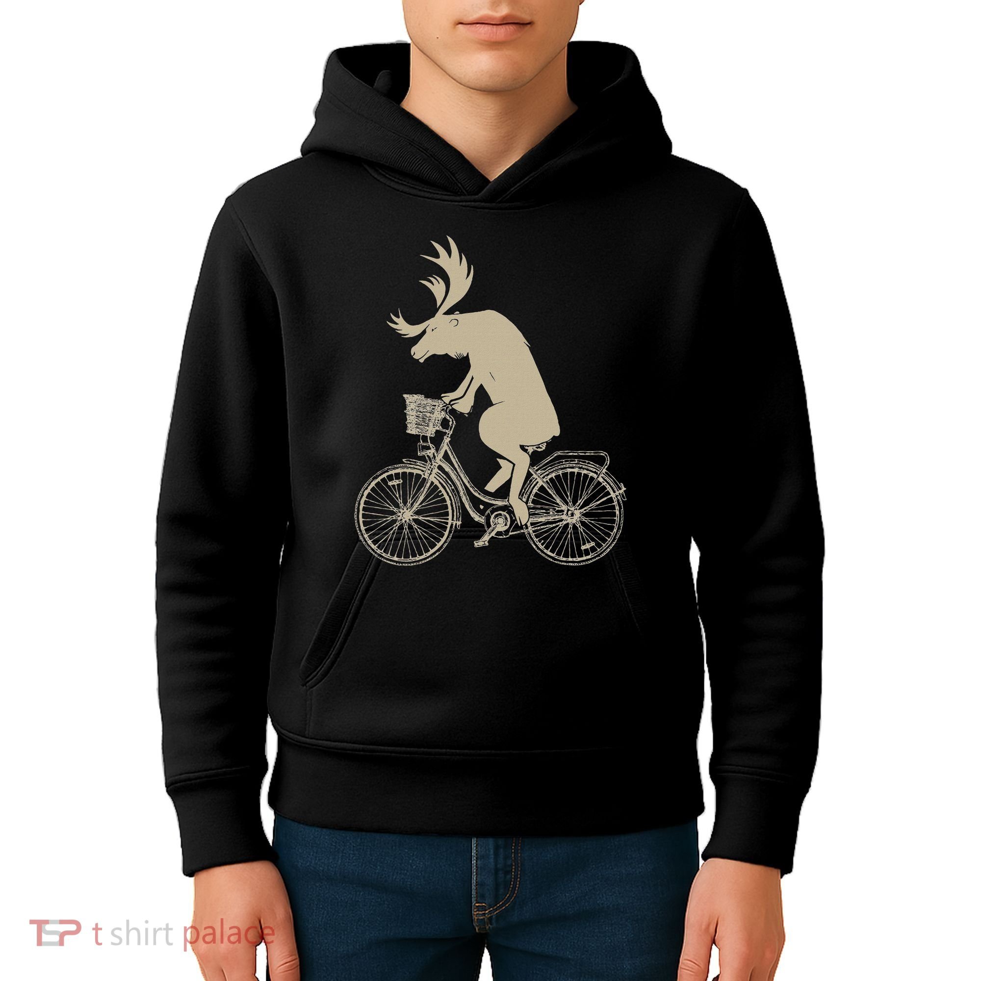 Funny Elk Riding A Cycle Animal Lover Gift Kids Hoodie