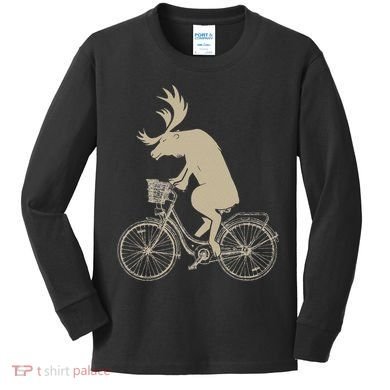 Funny Elk Riding A Cycle Animal Lover Gift Kids Long Sleeve Shirt