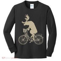 Funny Elk Riding A Cycle Animal Lover Gift Kids Long Sleeve Shirt thumb 0