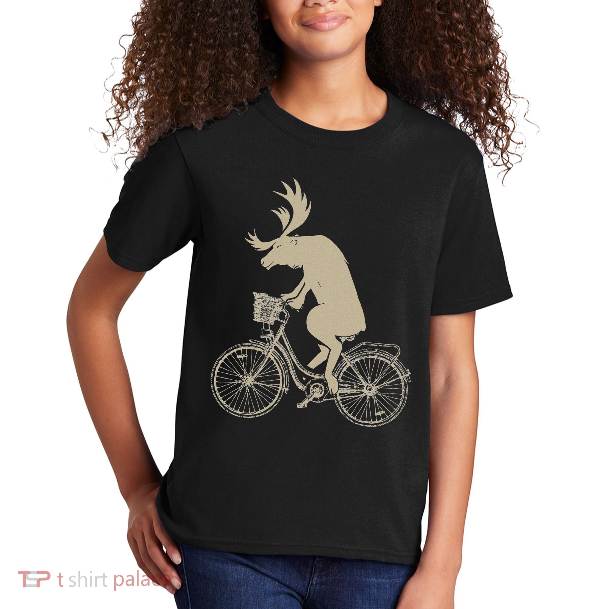 Funny Elk Riding A Cycle Animal Lover Gift Kids T-Shirt