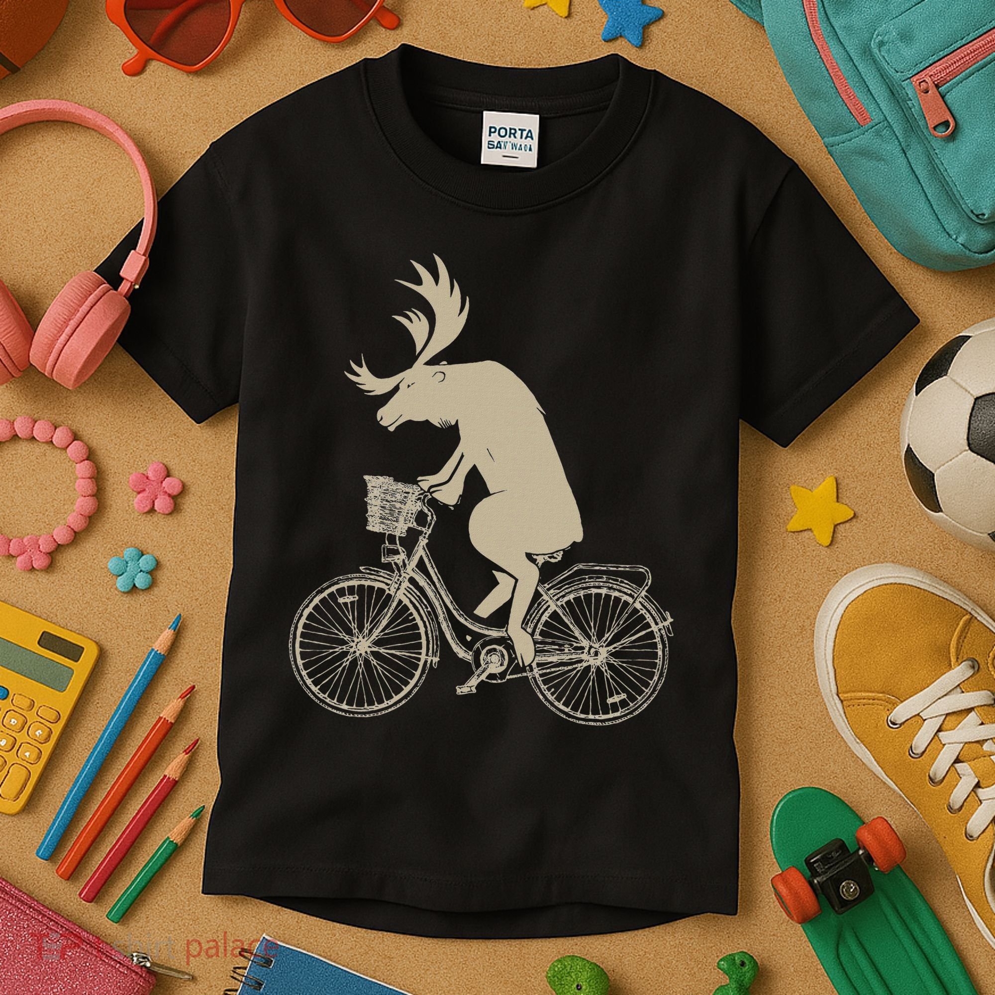 Funny Elk Riding A Cycle Animal Lover Gift Kids T-Shirt