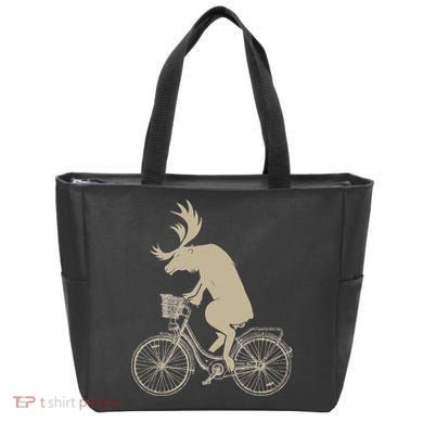 Funny Elk Riding A Cycle Animal Lover Gift Tote Bag